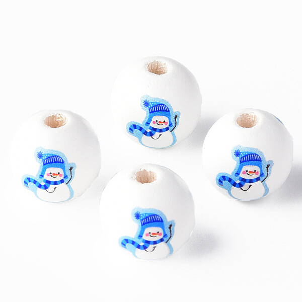Painted Natural Wood Round Beads