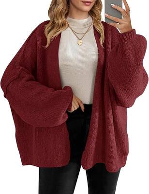 Womens Oversized Cardigan Sweaters Open Front Chunky Knit Casual Long Lantern Sleeve Fall Sweater Coats