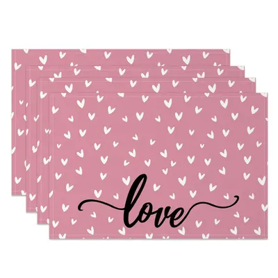 Aperturee Red White Valentines Hearts Pink Set Of 4 Placemats, 14x12 Inch, 15.8 USD, NYJY00385-S, placemats