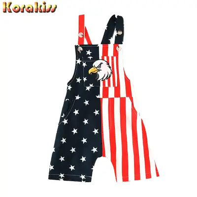 Independence Day Girl Suspenders Jumpsuit Summer Stars Stripes Sleeveless Rompers Shorts for Toddler