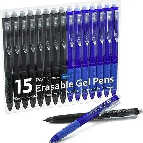 Erasable Gel Pens, 15 Pack Retractable Erasable Pens Clicker, Fine Point, Make Mistakes Disappear, Black Blue Red Inks for Wr...