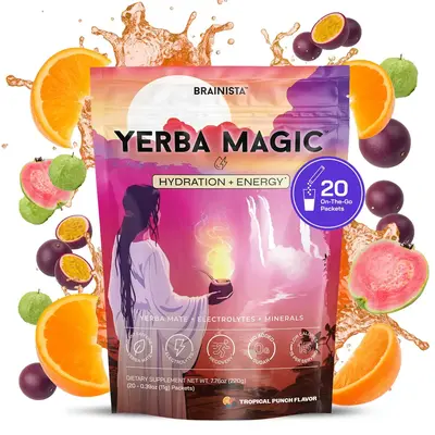 Yerba Hydration – Hydration & Energy Drink Mix with Natural Caffeine & Electrolytes, Daily Wellness, 20 Sticks (Tropical Pu...