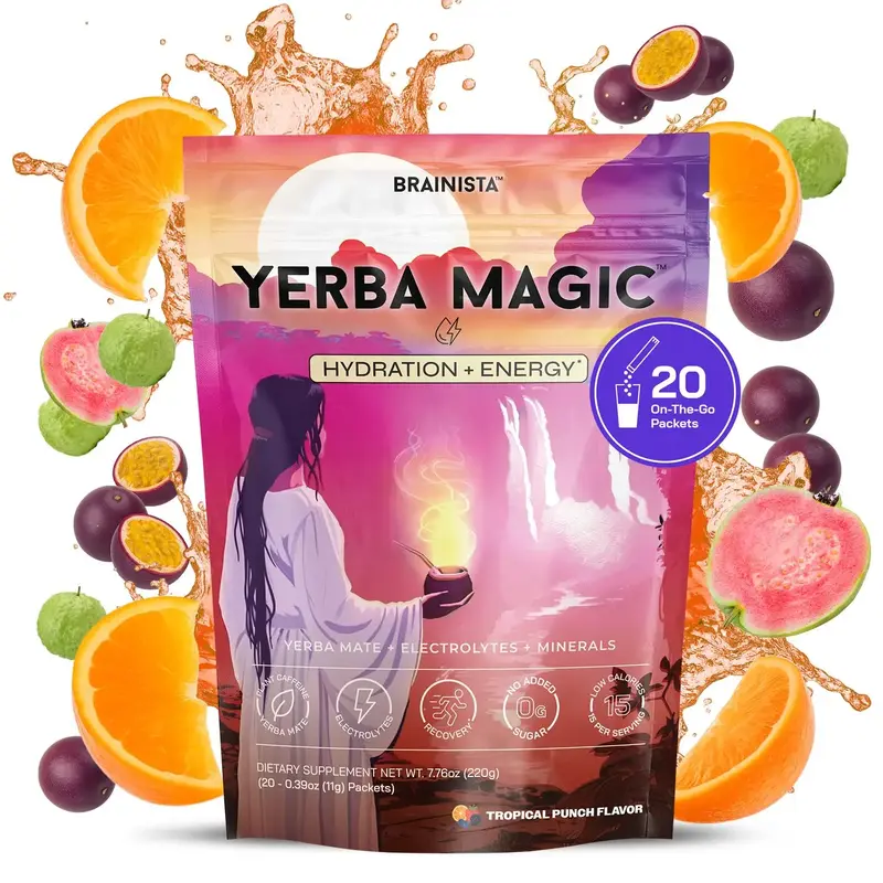 Yerba Hydration – Hydration & Energy Drink Mix with Natural Caffeine & Electrolytes, Daily Wellness, 20 Sticks (Tropical Pu...