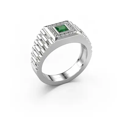 10K White Gold Princess Cut Emerald & 0.2 CT.T.W. Diamond Wedding Band for Men