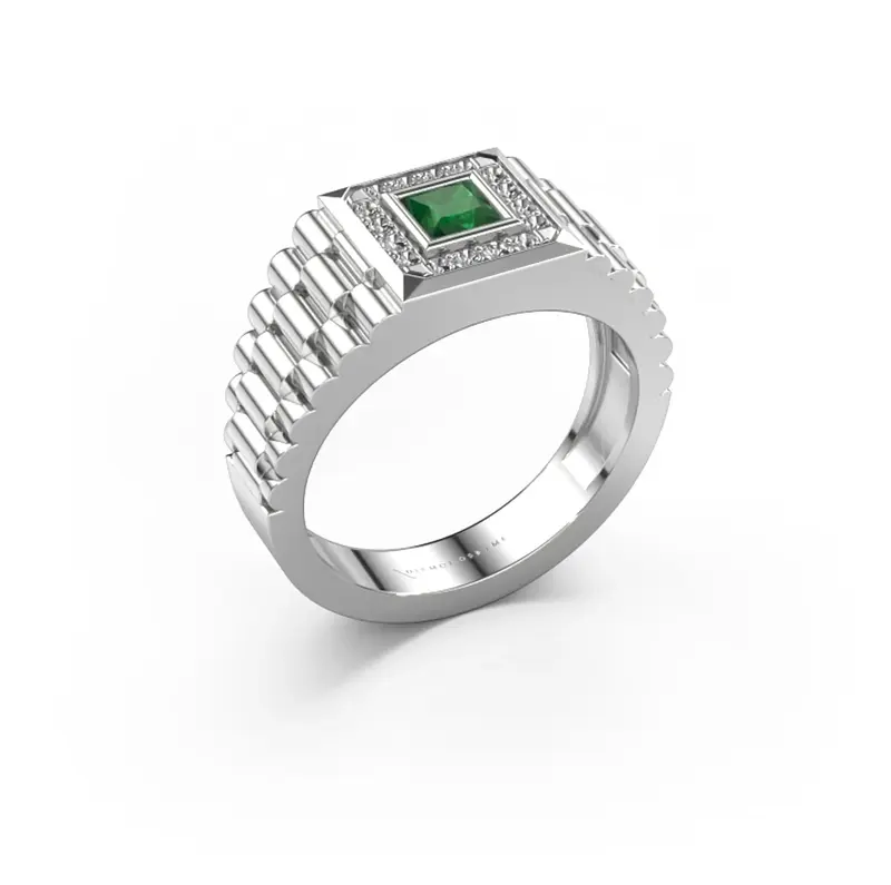 10K White Gold Princess Cut Emerald & 0.2 CT.T.W. Diamond Wedding Band for Men