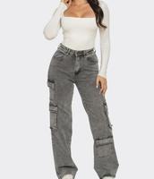 High Waisted No Back Pocket Signature Cargo Jeans for Women Denim Pants Casual Everyday Style Streetwear Bottom Tops