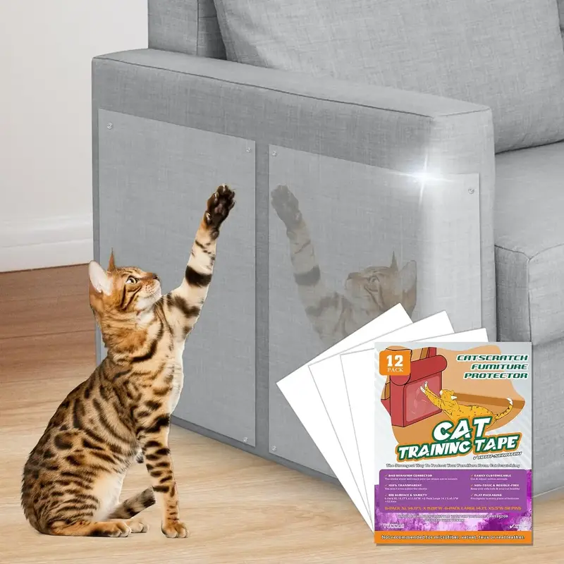 36 pcs-Anti Cat Scratch Furniture Protector - XL & Large Sheets - Clear Adhesive Viny with 52 Pins -15mm Thickness - Residue ...