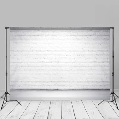 White Brush Brick Wall Floor Portrait Photo Backdrop - Aperturee