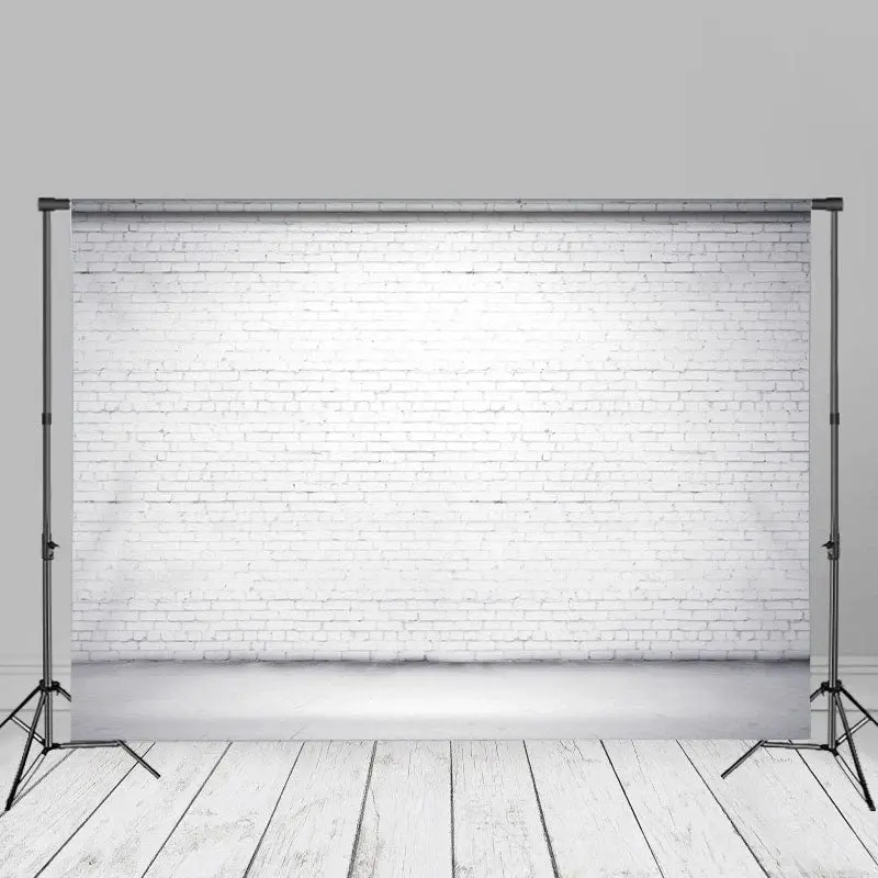 White Brush Brick Wall Floor Portrait Photo Backdrop - Aperturee