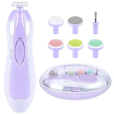 Baby Nail Trimmer Electric, 6 in 1 Baby Nail File Clippers Infant Grooming Kit Manicure Set for Toddler or Adults, Purple