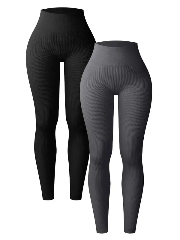 Women's Basic Solid Color High Waist Sports Tummy Control Leggings, Casual Comfy Breathable Seamless High Stretch Skinny Pant...