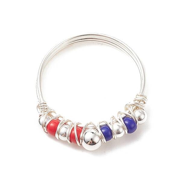 Independence Day Japanese Seed Braided Bead Finger Ring