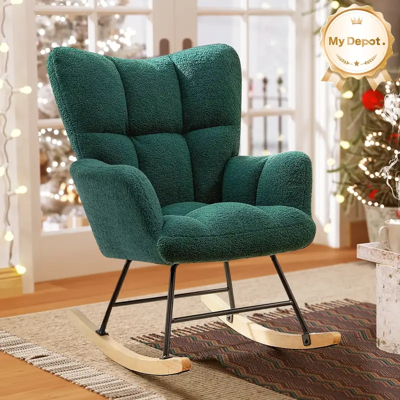 Modern Teddy Fabric Chair for Mom, Accent Upholstered Rocker Glider Chair with High Backrest for Bedroom Living Room