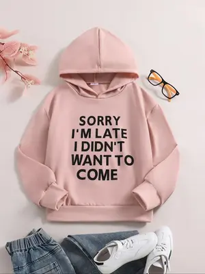 Girl's Letter Print Drop Shoulder Hoodie, Fashion Casual Long Sleeve Hooded Sweatshirt for Daily Holiday Outdoor Wear, Girls ...