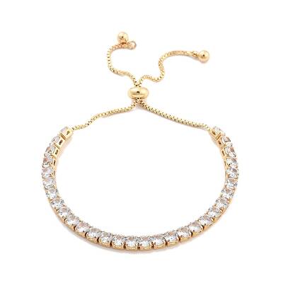 Brass Pave Clear Cubic Zirconia Flat Round Box Chain Slider Bracelets