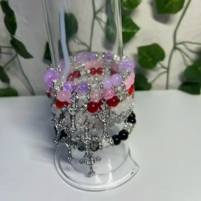 Cross bracelet with rhinestone cross charm