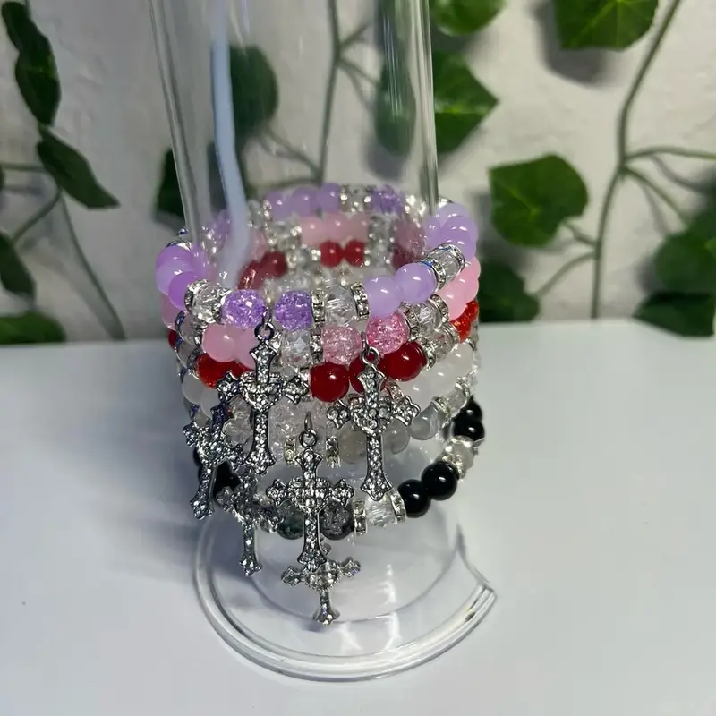 Cross bracelet with rhinestone cross charm