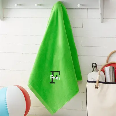Green Custom Embroidered Name Initial Beach Towel - Aperturee
