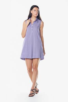 Italian Cotton Sleeveless Dress in Purple | Size: M | Color: Purple-White