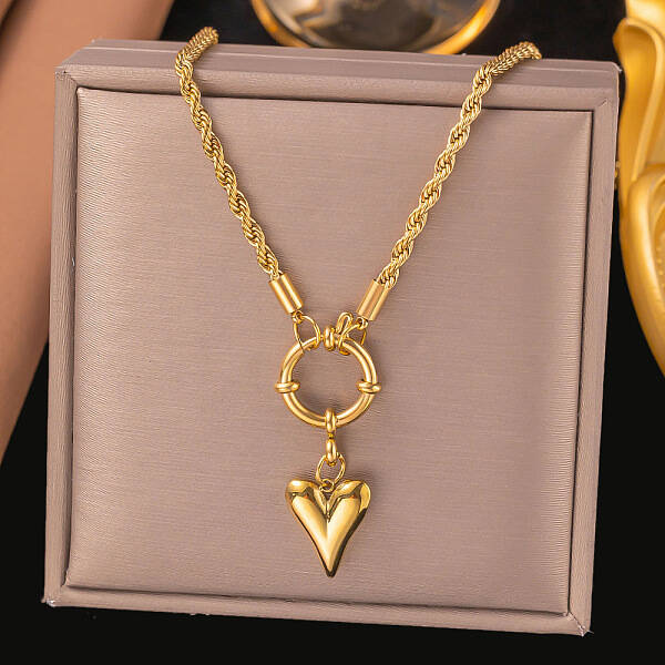 304 Stainless Steel Heart Pendant Rope Chain Necklaces for Women