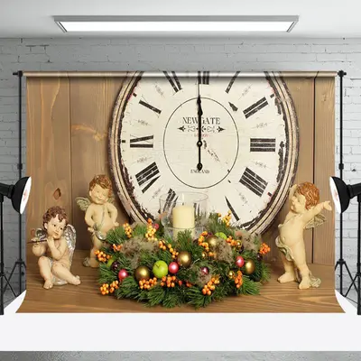 Aperturee Wood Clock Little Angel Cherry Candle Xmas Backdrop - Aperturee