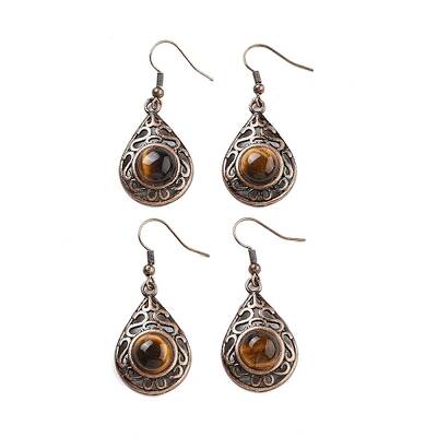 Natural Tiger Eye Teardrop Dangle Earrings
