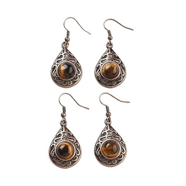 Natural Tiger Eye Teardrop Dangle Earrings