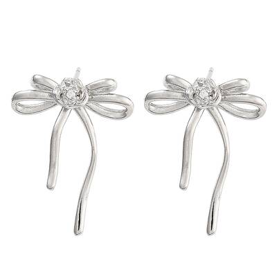Bowknot Brass Pave Clear Cubic Zirconia Stud Earrings for Women