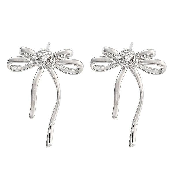 Bowknot Brass Pave Clear Cubic Zirconia Stud Earrings for Women