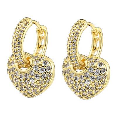 Cubic Zirconia Heart Dangle Hoop Earring