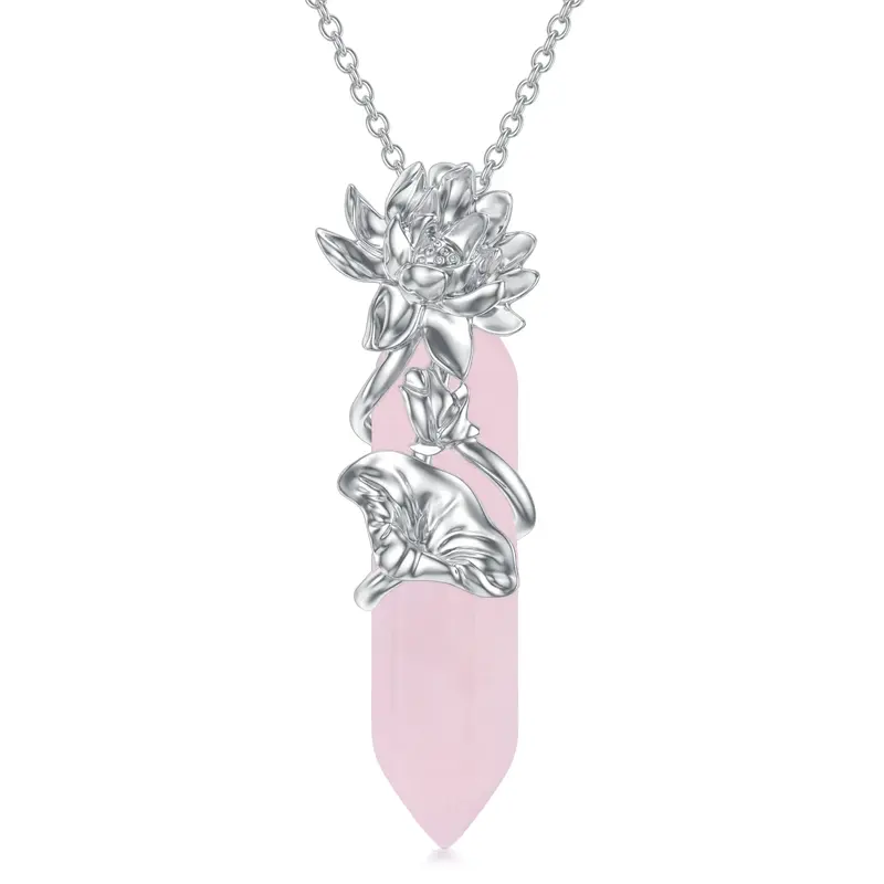 Sterling Silver Lotus Crystal Pendant Necklace