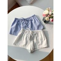 2pcs Women Linen Striped Shorts Cotton Fit Womenswear Bottom Leg Pants Fabric Casual Wideleg White Blue Loose Drawstring Basi...