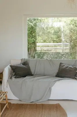 Linen waffle bed throw in Sage Green | Size: 53x81