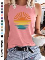 Women's Cartoon Sun Print Round Neck Tank Top, Casual Sleeveless Top for Summer, Ladies Clothes for Daily Wear, Socks