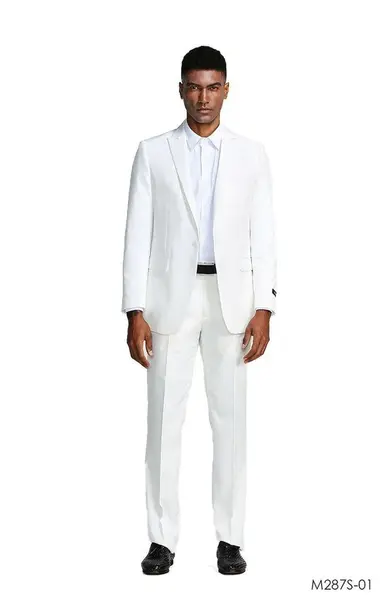 Tazio Men's 2pc Slim Fit Executive Suit with Peak Lapel - Professional Quality