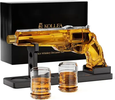 Gun Whiskey Decanter Sets for Men, Kollea Liquor Decanter Set with Glass, Unique Valentine Birthday Gift Idea for Men Dad, Co...