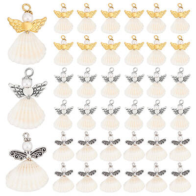 48Pcs 3 Styles Spiral Shell Angel Pendants