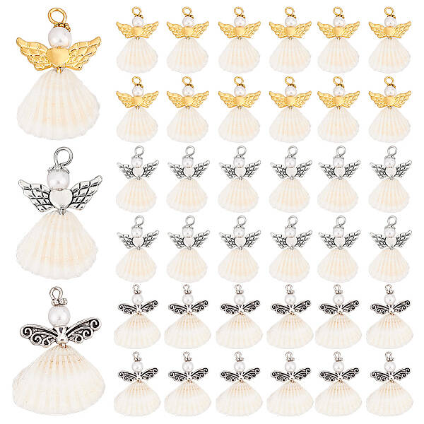48Pcs 3 Styles Spiral Shell Angel Pendants