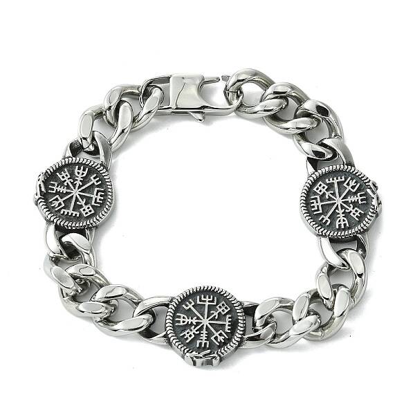 304 Stainless Steel Cuban Flat Round Link Chain Bracelets for Women Men