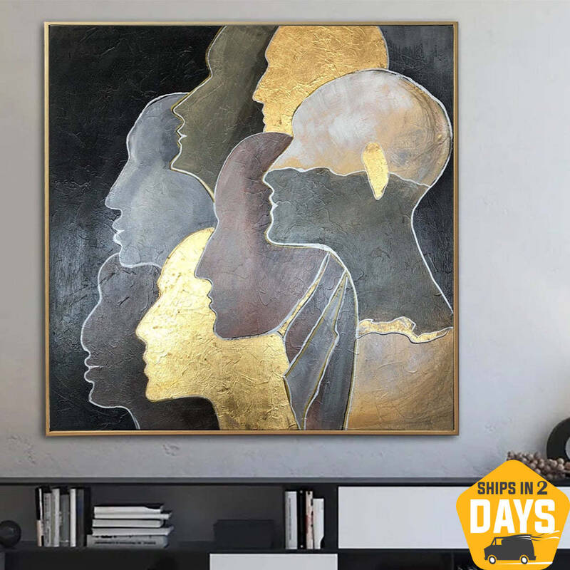 Humans Oil Painting Gold Leaf Painting Abstract Faces Painting Original Modern Painting Humans Unique Wall Paintings On Canva...