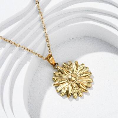304 Stainless Steel Flower Pendant Necklaces