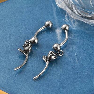 Rose 316 Surgical Stainless Steel Dangle Belly Button Rings