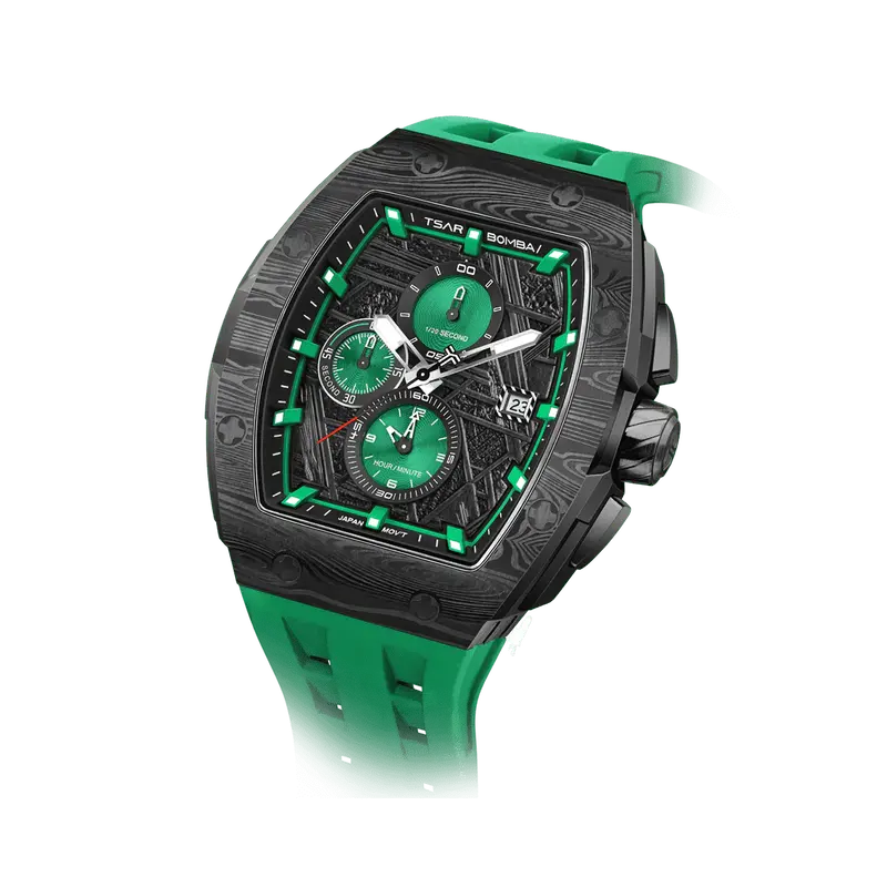 TSAR BOMBA Men's Quartz Chronograph Watch | Green | Stainless Steel Bezel & Case, Tonneau Luxury Design, 316L Stainless Steel...