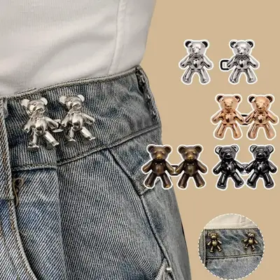 Cute Bear Jeans Button Pins No Sew Detachable Waist Body Fit Tighten Buckles Perfect Girl's Gifts for Women Skirt Pant Jeans,...