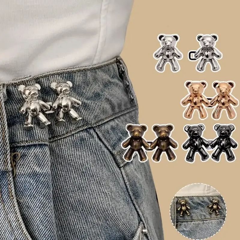 Cute Bear Jeans Button Pins No Sew Detachable Waist Body Fit Tighten Buckles Perfect Girl's Gifts for Women Skirt Pant Jeans,...