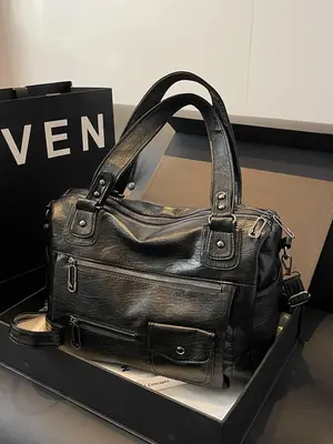 Women's Fashion Elegant Large Capacity Tote Bag, Vintage Trendy Pu Leather Shoulder Bag, Tote Bags for School, Casual Versati...