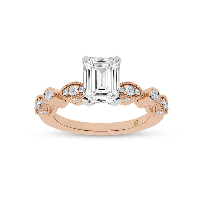 Arcan Vintage Inspired Bezel and Pavé Set Emerald Cut Lab Diamond Engagement Ring | 10K Rose Gold 2 7/8 CT. TW.