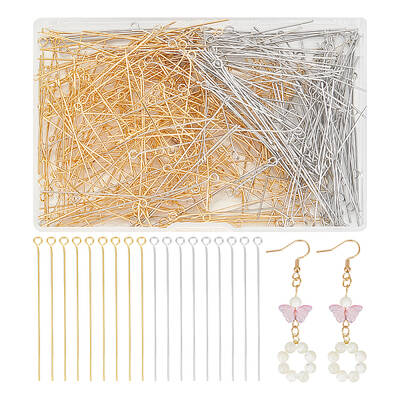 UNICRAFTALE About 400pcs Stainless Steel Head Straight Head Pin with 2mm Hole Metal Eye Pins Head Pins Findings for Earring B...