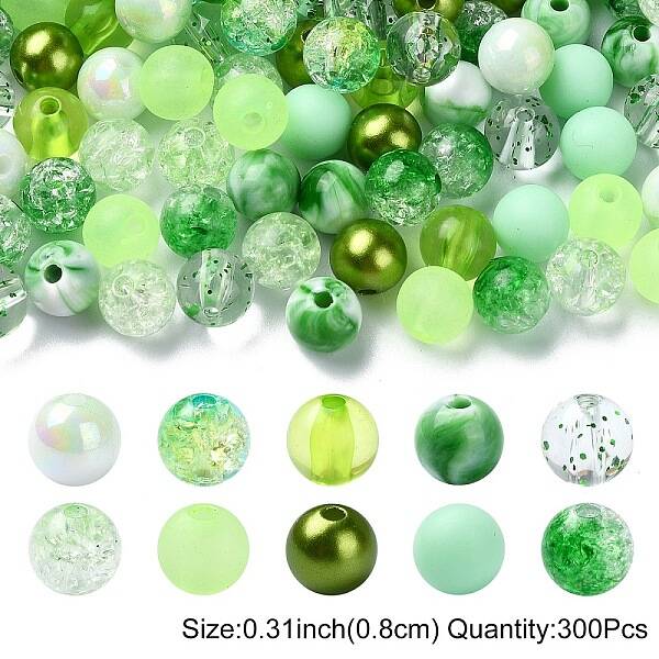 300Pcs 10 Styles Mixed Styles Acrylic Beads