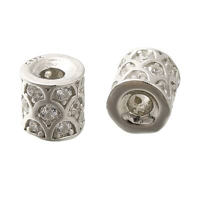 925 Sterling Silver Micro Pave Clear Cubic Zirconia Beads